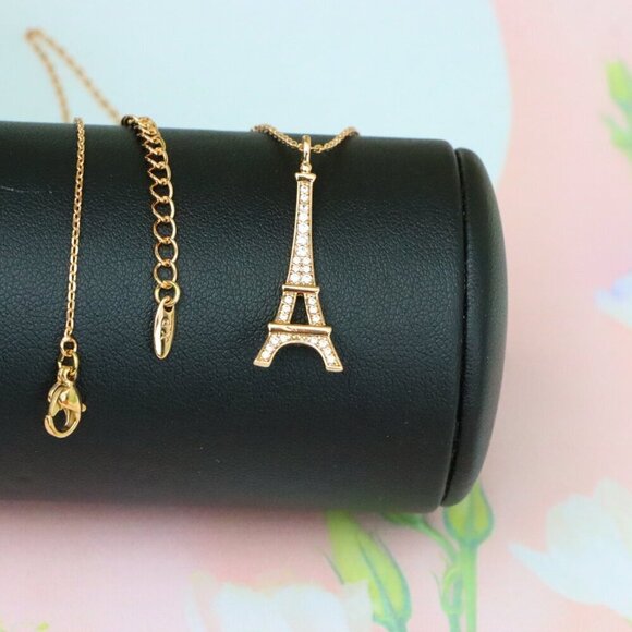 "Rose Gold Eiffel Tower Pendant Necklace with Sparkling Crystals, XPNL1883 - Picture 7 of 13